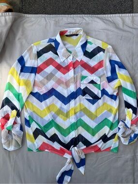 Zac & Rachel Chevron Tie-Front Shirt in Multicolor Stripes